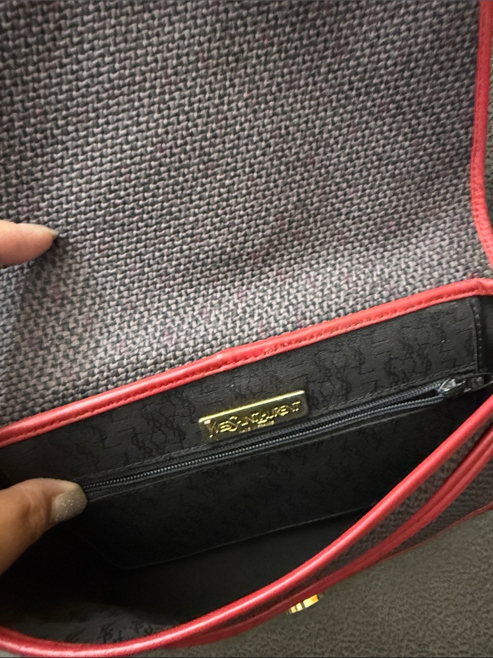 YSL Red Two-Tone Women's Shoulder Bag - Picture 7 of 9